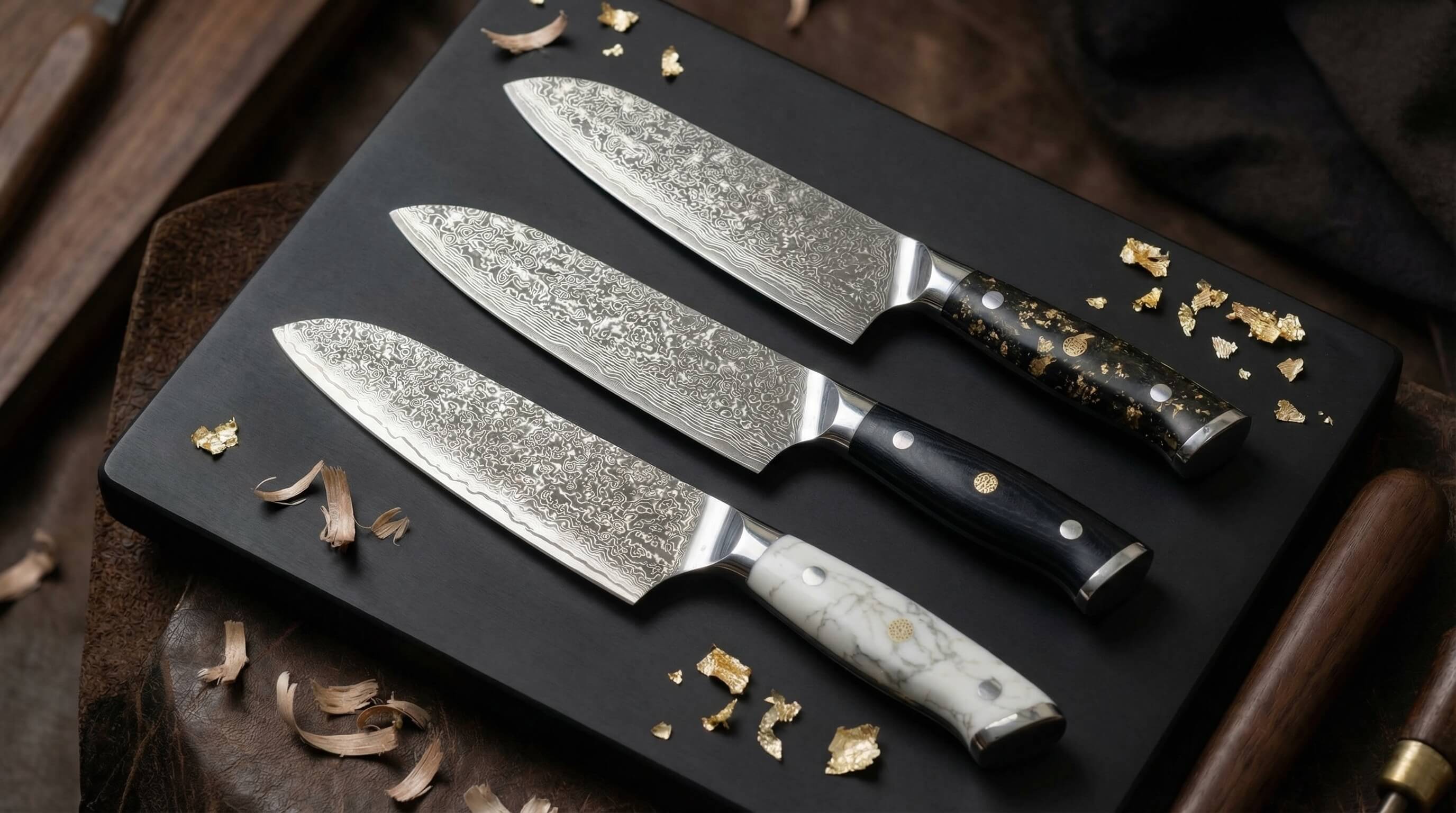 Couteaux acier damas haut de gamme kaitsuko acier plumé