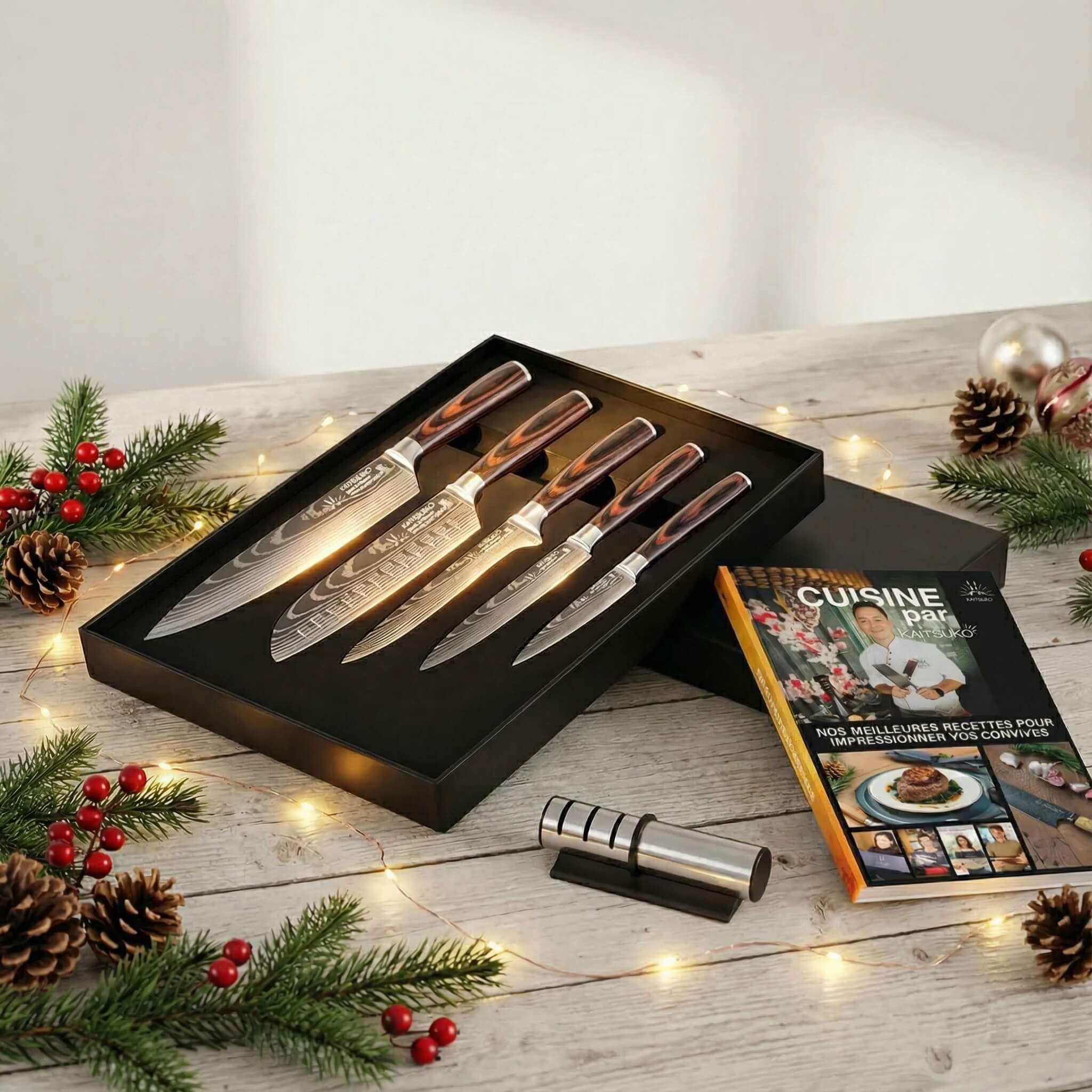 Christmas Magic Pack - The Holiday Set (5 Tanaka Japanese Chef Knives + 1 Sharpener + 1 Recipe Book)