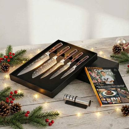 Christmas Magic Pack - The Holiday Set (5 Tanaka Japanese Chef Knives + 1 Sharpener + 1 Recipe Book)