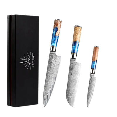 Set de 3 couteaux de cuisine professionnel Kaitsuko 67 couches acier damas