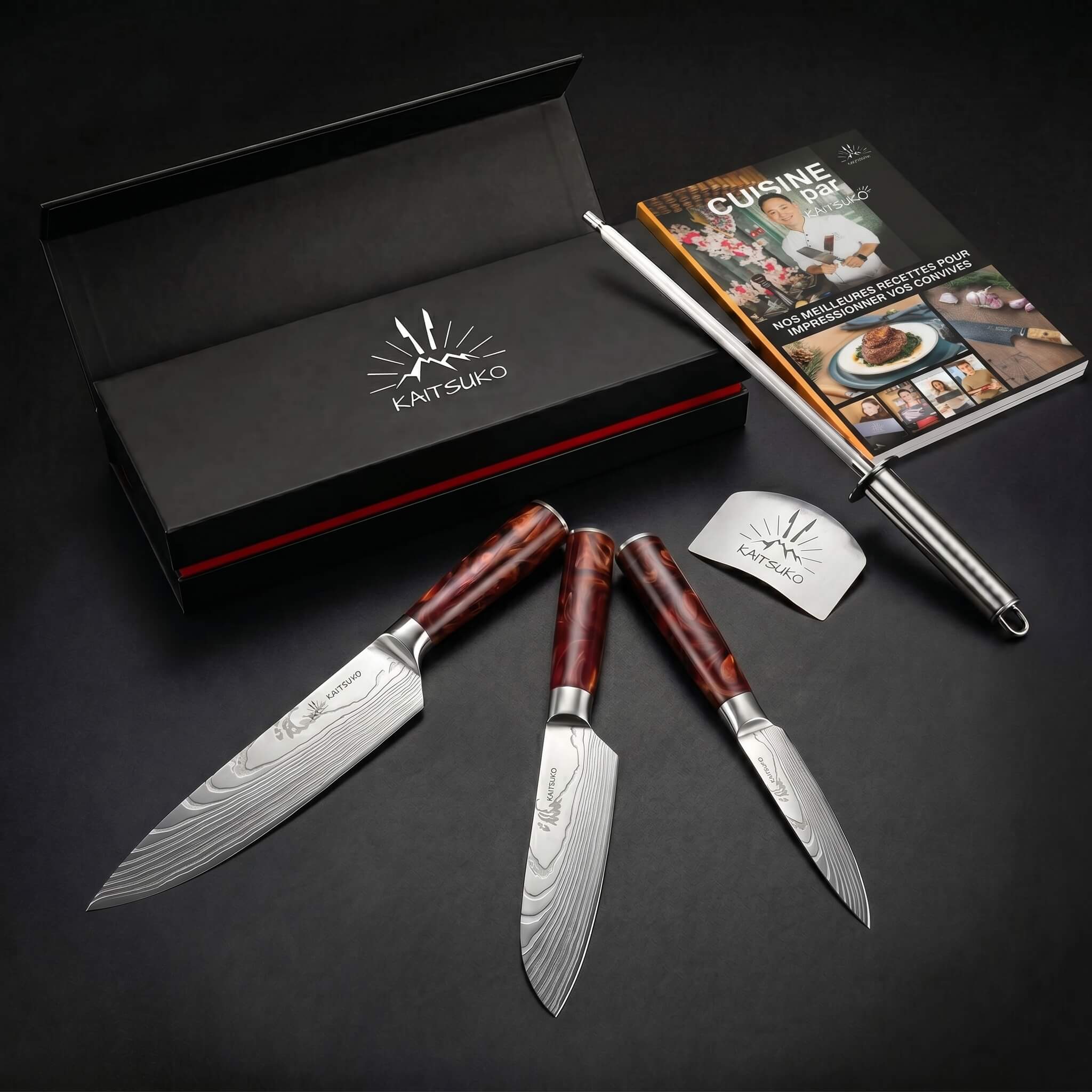 Christmas Cooking Lover Gift Set – Tanaka Land of Fire (3 Japanese knives + 1 pro sharpener + free Kaitsuko E-cookbook)