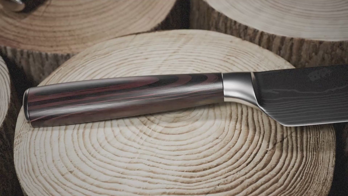 Load video: Vidéo de présentation des couteaux japonais Kaitsuko de la collection chef tanaka acier damas